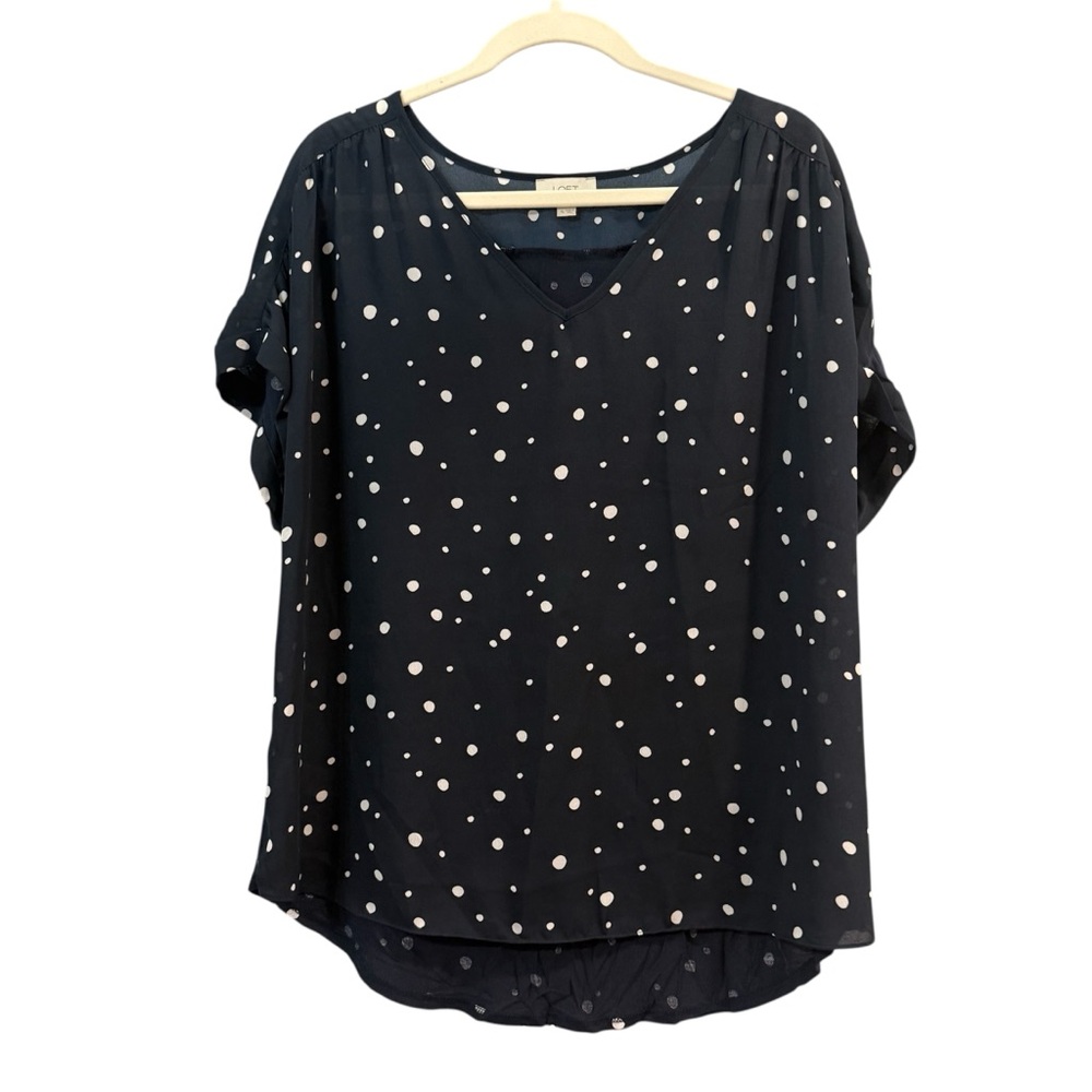 Loft Navy Blue and Polka Dot Blouse XL
